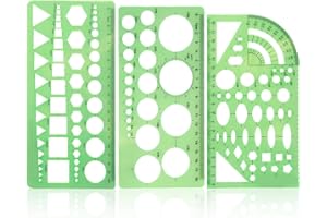 WEIGONGR Geometry Set With Circle Template - 3 Pieces, Different Size Scale Ruler and Stencil for Drafting Tools, Geometric Stencils, Architecture Ruler - Suitable for School Office Supplies