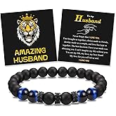 To My Son Grandson Nephew Brother Friend Dad Husband Uncle Stepdad Brother-in-Law Son-in-Law Father-in-Law Bracelet Gifts, Elastic Rope Beads Bracelet for Boys Men on Birthday Christmas Valentines Graduation Fathers Easter Basket Stuffers