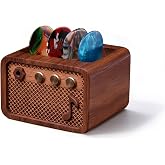 CoolGift Mart Guitar Pick Holder, Walnut Wood Amp Styled Guitar Pick Case for Picks Storage and Display, Guitar Gifts Accessories for Men Guitarists Guitar Players Music Lovers