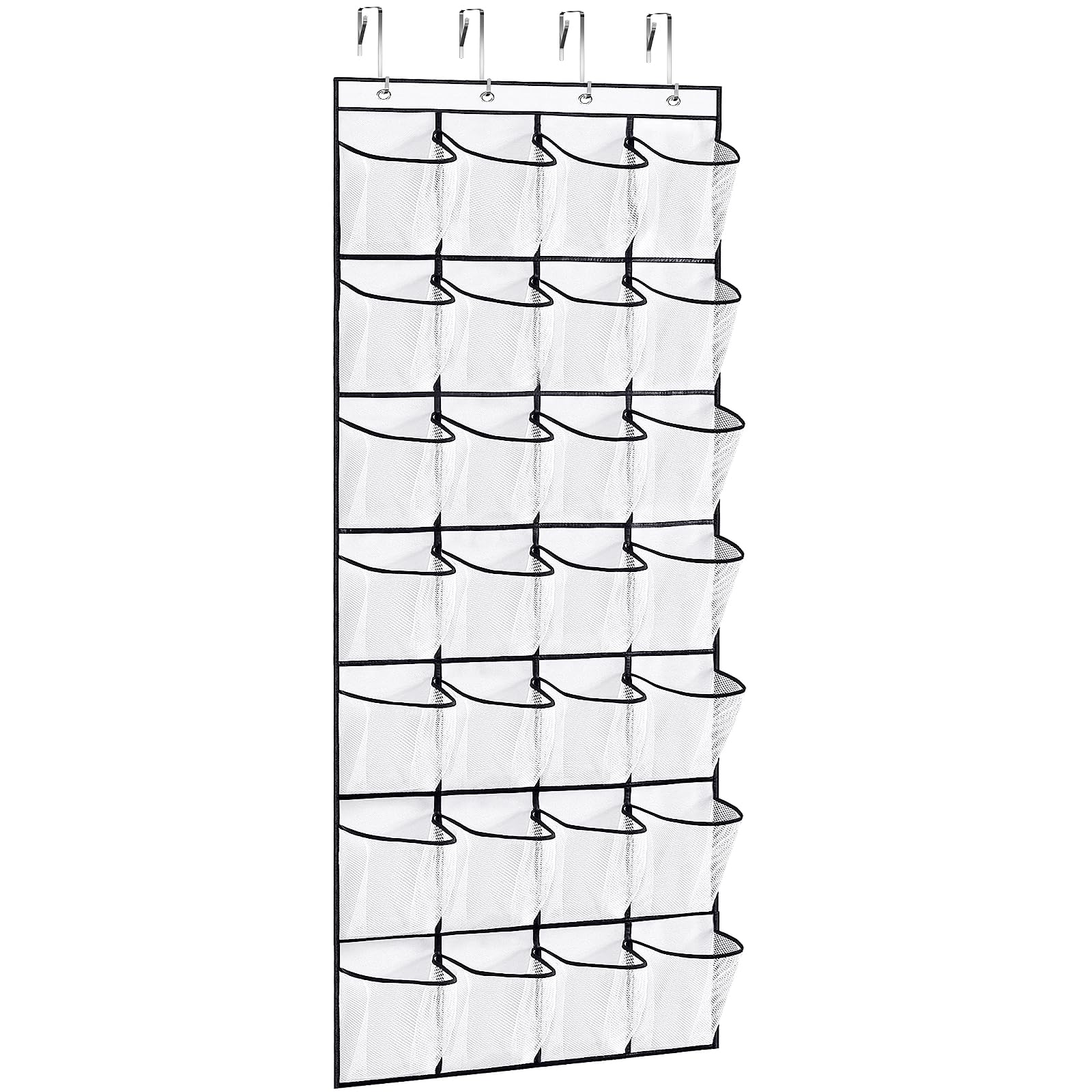 VOPTON 28Large Pockets Over The Door Shoe Organizer, Hanging Shoe Organizer for Closet, Premium Clear Shoe Rack for Door, Shoes Hanger Organizers Storage Holder for Back of Door and 4Metal Hook White