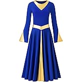 MOLLDAN Women Praise Dance Dress with Lining Metallic Fit Full Length Liturgical Long Sleeve Worship Dress