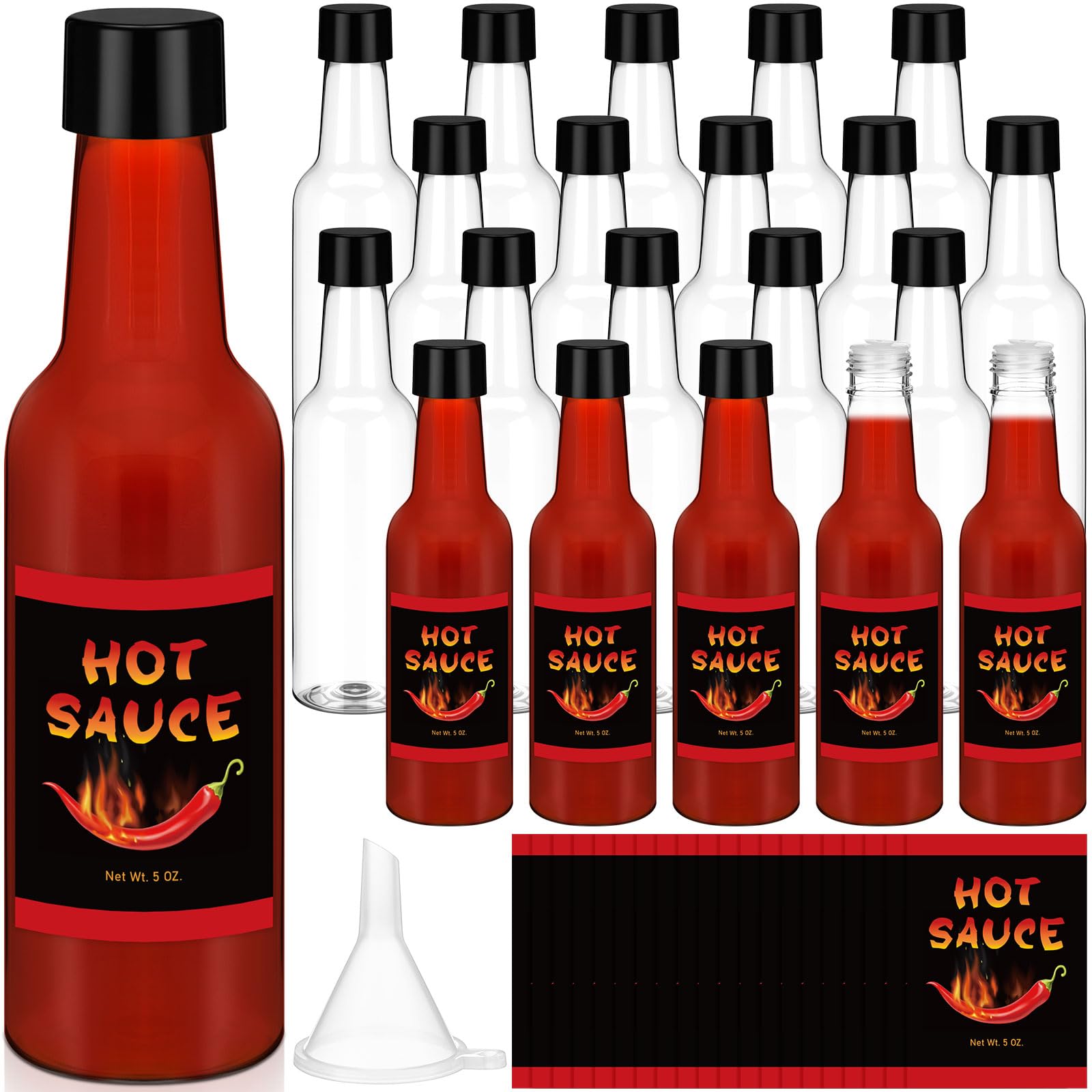 Photo 1 of ***MISSING PARTS***
LemonRoad 20 Set 5 oz Hot Sauce Bottles, Plastic Clear Woozy Bottles with Leak Proof Black Screw Cap and Label, Small Liquor Wine Containers for Kitchen Sauce Salad Dressing Syrup Supply Souvenir