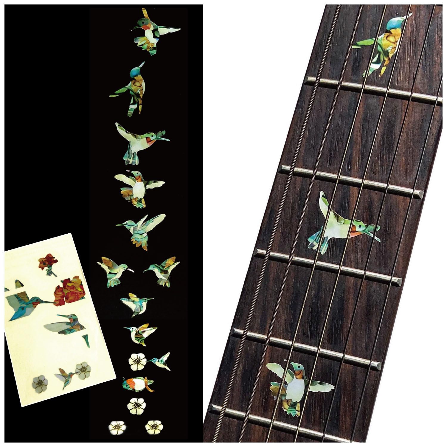 Inlaystickers Bee Hummingbirds - Fret Markers Inlay Stickers Decals for Guitars F-326BH-GT