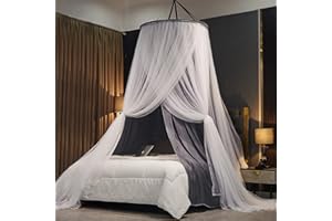 Kertnic Luxurious Bed Canopy for Girls & Adults - Double Layer Princess Canopy with Lace, Round Dome Mosquito Netting for Queen/King Bed Tent (New Gray)