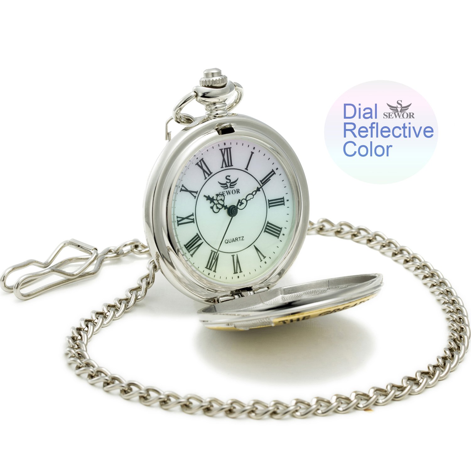 SEWOR Father\'s Day Quartz Pocket Watch Shell Dial Gold & Sliver Case Family Xmas Gift (DAD)