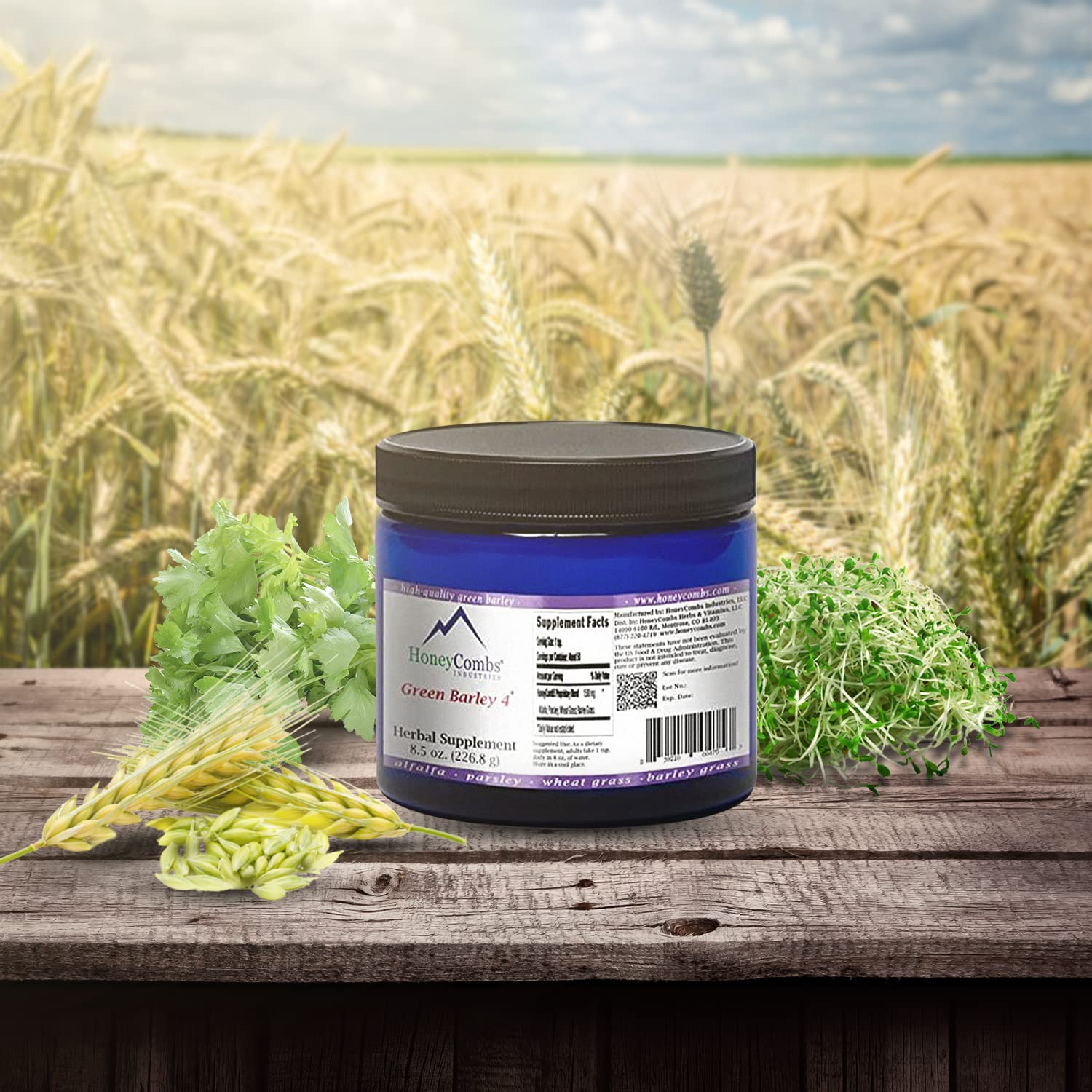 Green Barley 4 – Natural Chlorophyll - Superfood Greens and Chlorophyll Blend Powder Supplement – Nutrient Rich Organic Alfalfa, Barley Grass, Parsley & Wheat Grass Supplement, 8.5 Oz Powder