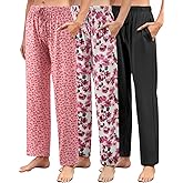 Cosy Pyro 3 Pack Women Casual Pajama Pants Soft Pjs Bottoms Lounge Comfy Sleep Pants with Pocket Drawstring