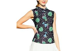 uideazone Womens Sleeveless Polo Golf Shirts 3D Print Moisture Wicking Polo Tennis Shirts Athletic Fit Tank Top