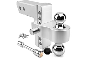 Tlvuvmo Adjustable Trailer Hitch, Fits 2.5'' Receiver, 6-Inch Drop/Rise Aluminum Drop Hitch, Chrome Plated Steel Tow Balls (2'' X 2-5/16'') 18,500 LBS GTW - Tow Hitch, Heavy Duty Truck Hitch