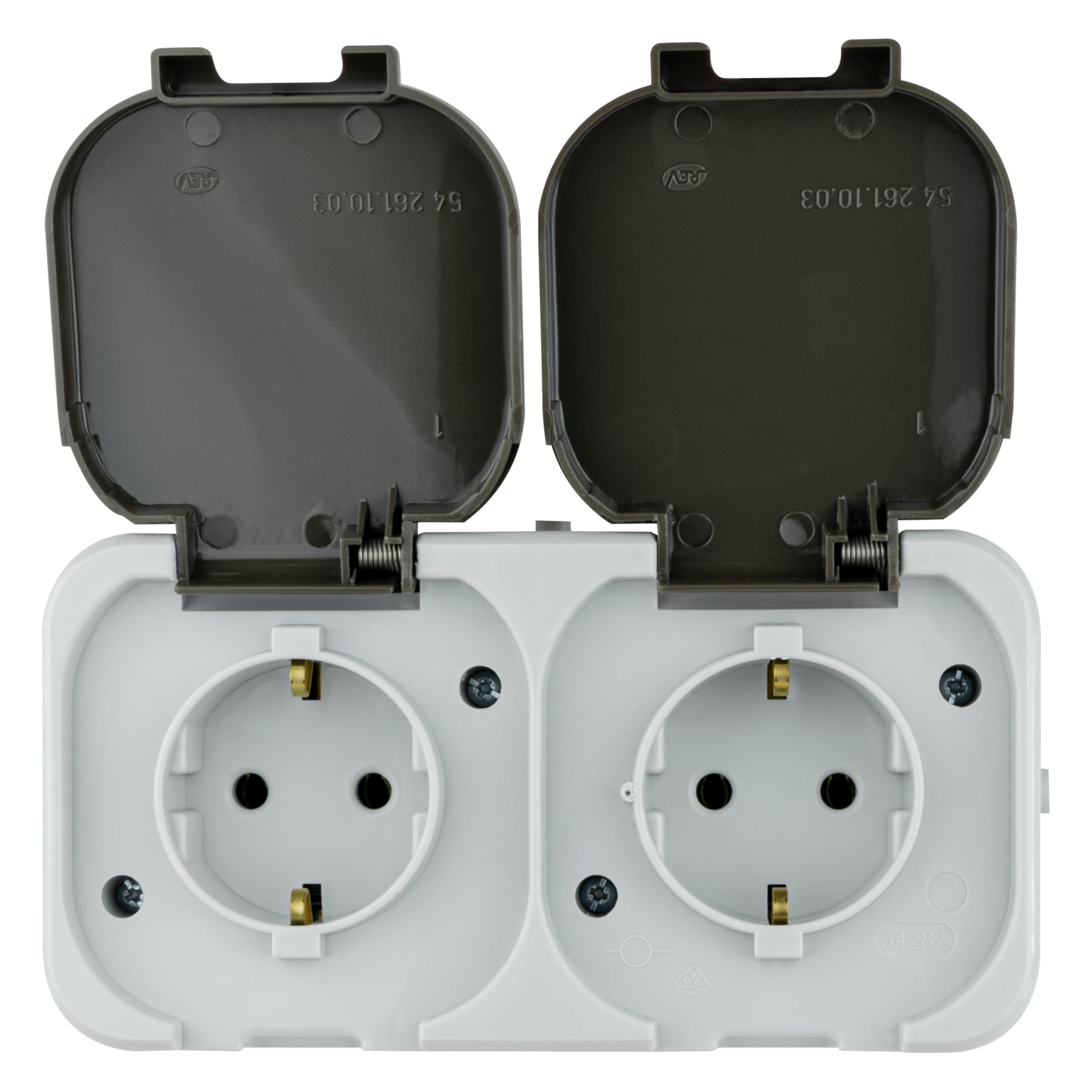 REV AquaTop Wet Room Socket Surface-Mounted Socket 2-Way IP44 Single Pole Grey Sockets