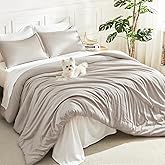 Litanika Linen Grey Comforter Set California King Size, 3 Pieces Cal King Lightweight Solid Bedding Comforter Set, All Season Fluffy Bed Set (104x96In Comforter & 2 Pillowcases)