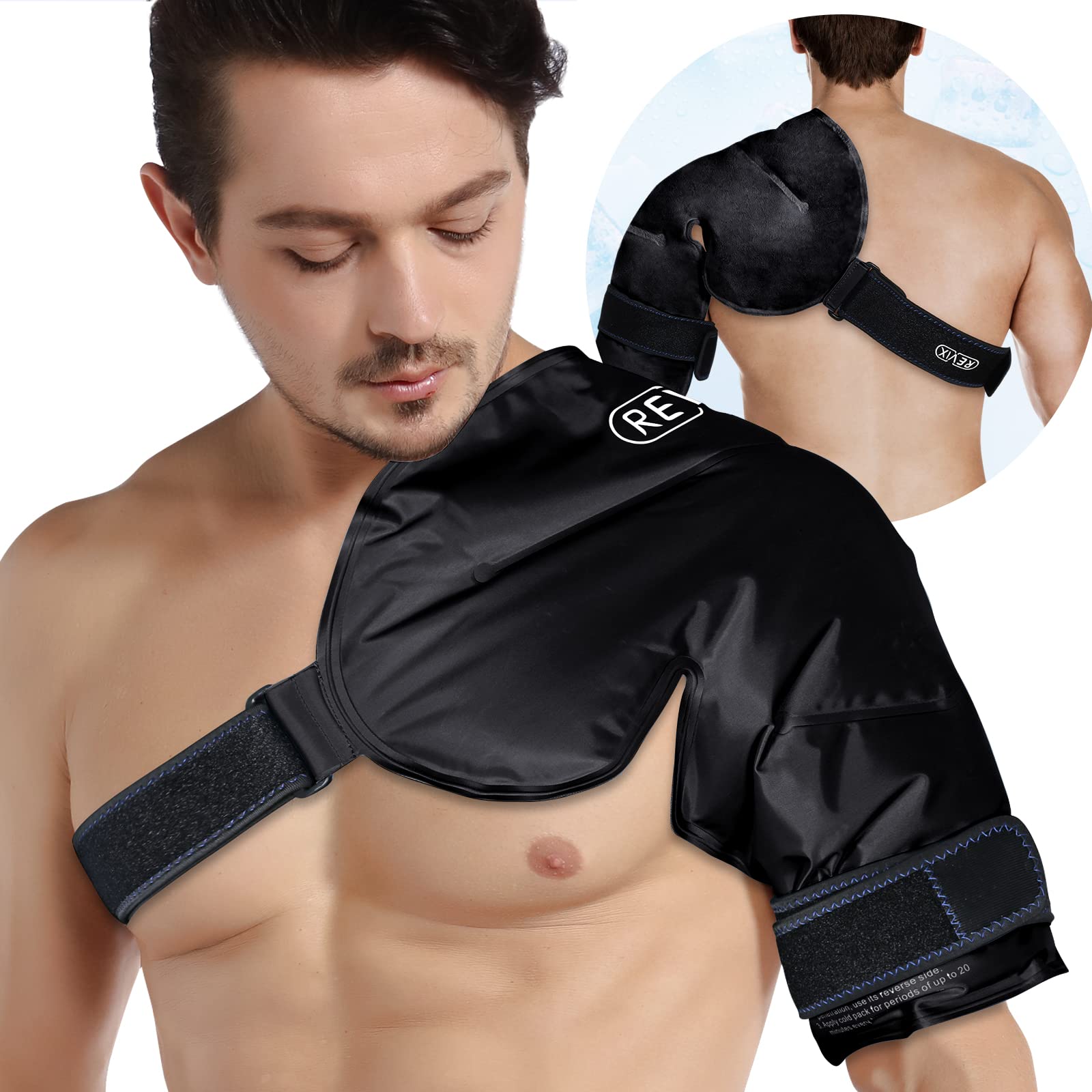 Photo 1 of REVIX XL Shoulder Ice Pack Rotator Cuff Cold Therapy, Reusable Gel Ice Pack Shoulder Wraps for Pain, Swelling, Tendonitis and Shoulder Surgery, Long-Lasting Shoulder Compression, Black