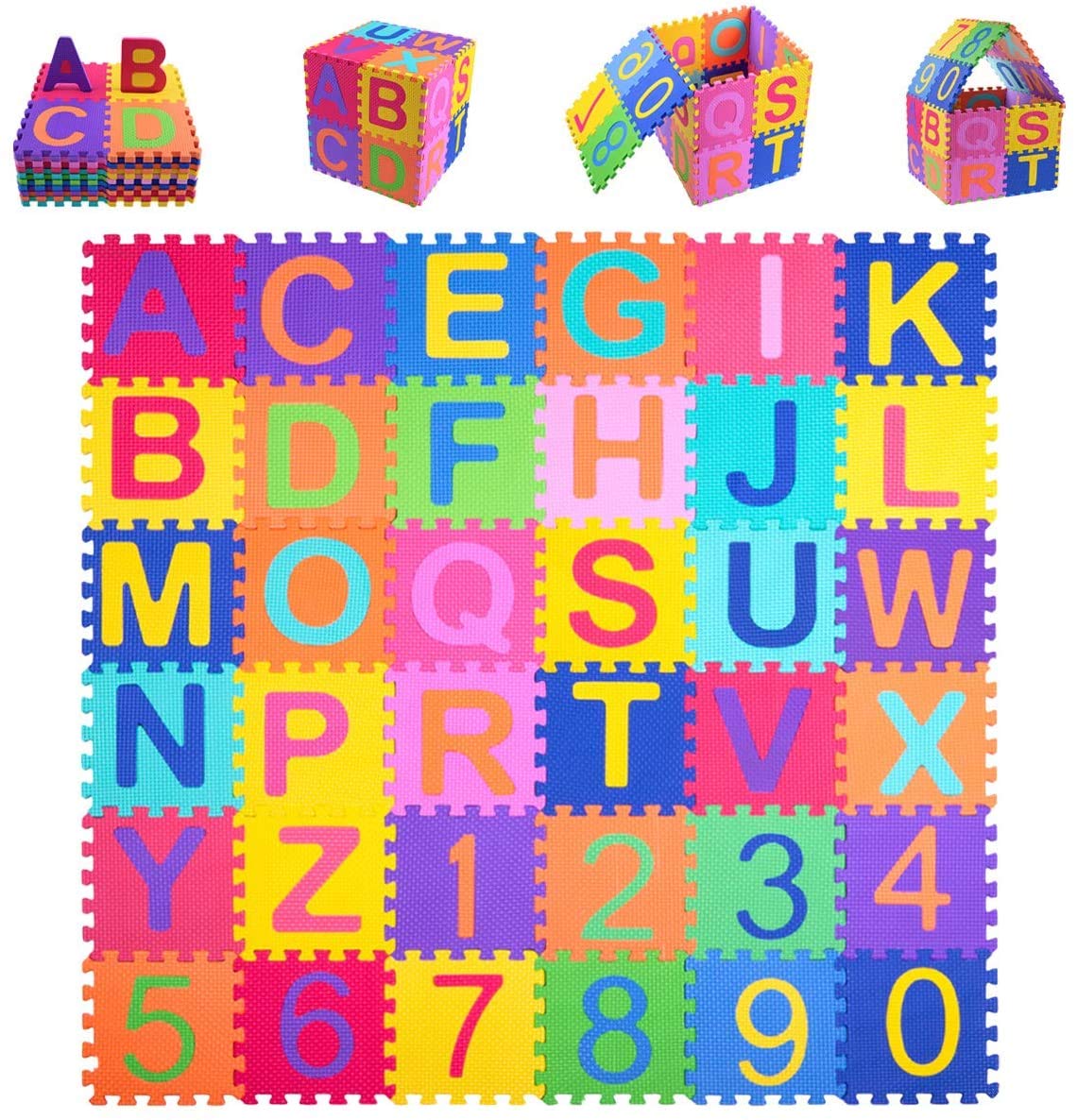 Kangler Kids Foam Puzzle Play Mat 36pcs 5.9inch x 5.9inch Interlocking EVA Floor Tiles with Alphabet and Numbers : Baby