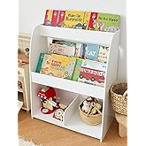 Lavenix Wooden Kids Bookshelf and Toy Storage, 3-Tier Montessori Book Display Shelf for Toddler Kids Room, Nursery, Playroom, Classroom, White
