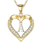 Turandoss Heart Initial Necklaces for Women - Dainty 14K Gold Plated CZ Heart Pendant Necklace with Tiny Letter A-Z, Non Tarnish Waterproof Trendy Jewelry Gifts for Mom Wife Girlfriend