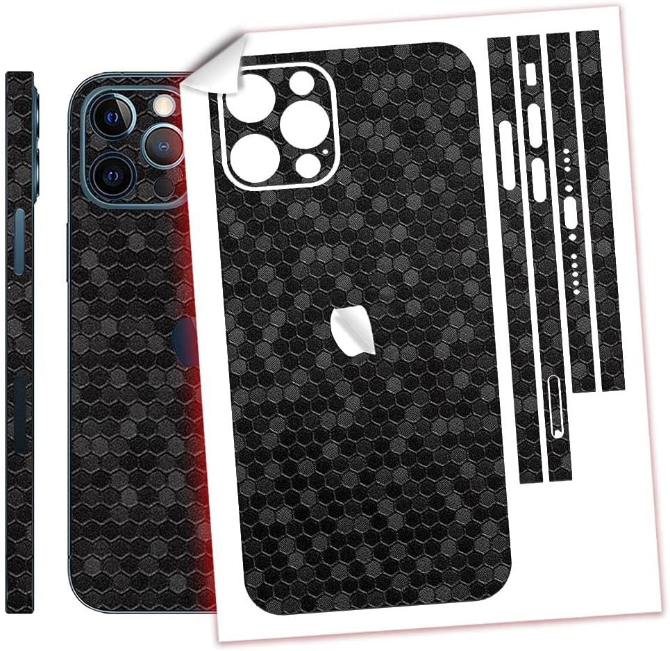 SopiGuard Sticker Skin for iPhone 12 Pro MAX Precision Edge-to-Edge Back and Sides Vinyl Decal (Honeycomb Black)