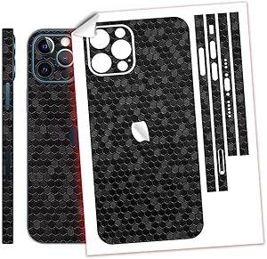 SopiGuard Sticker Skin for iPhone 12 Pro MAX Precision Edge-to-Edge Back and Sides Vinyl Decal (Honeycomb Black)