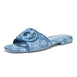 GUESS Women's Tarishae Flat Sandal, Medium Blue