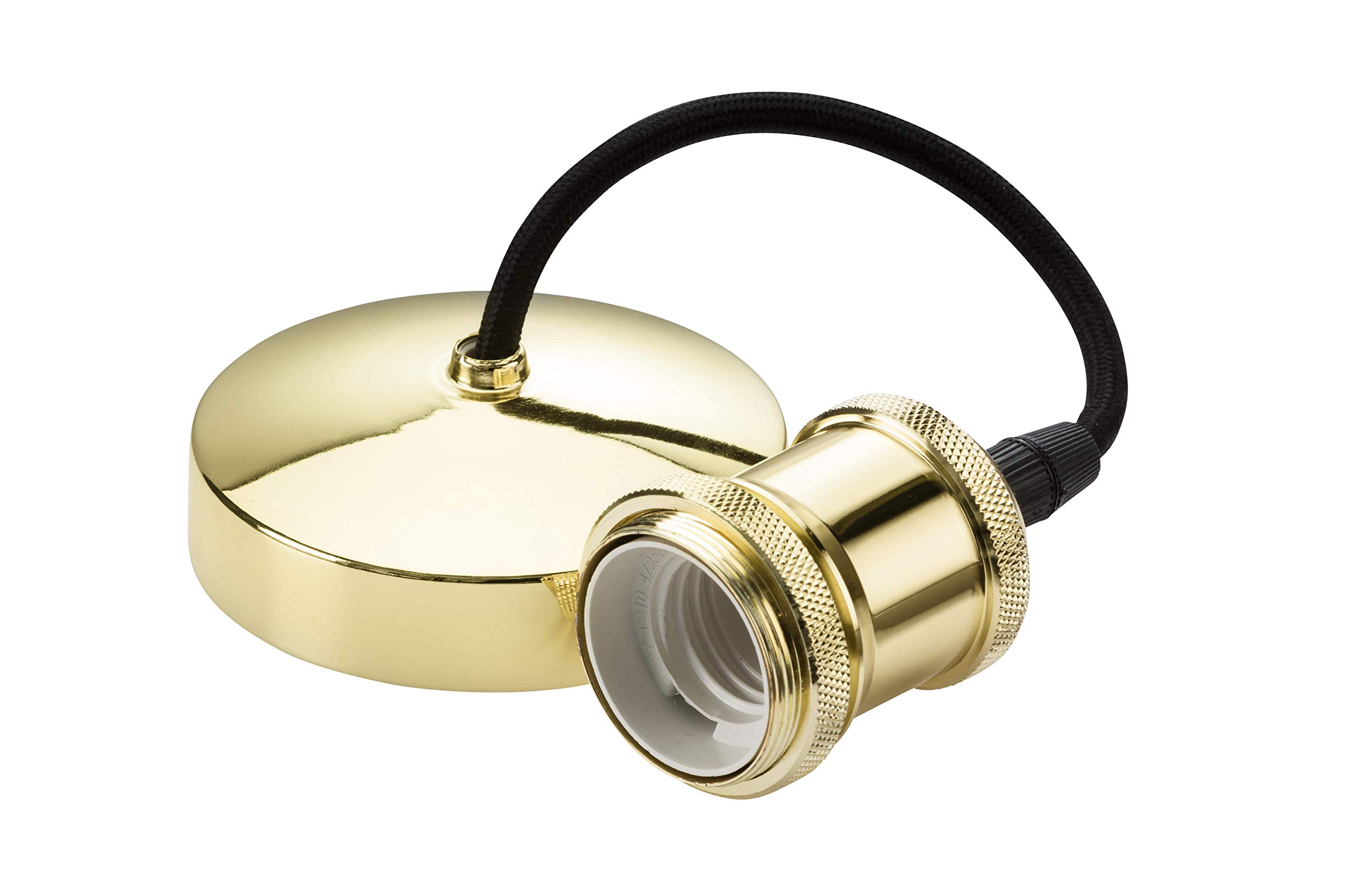 Knightsbridge 6 Inch E27 Vintage Pendant Set in Polished Brass, 150mm