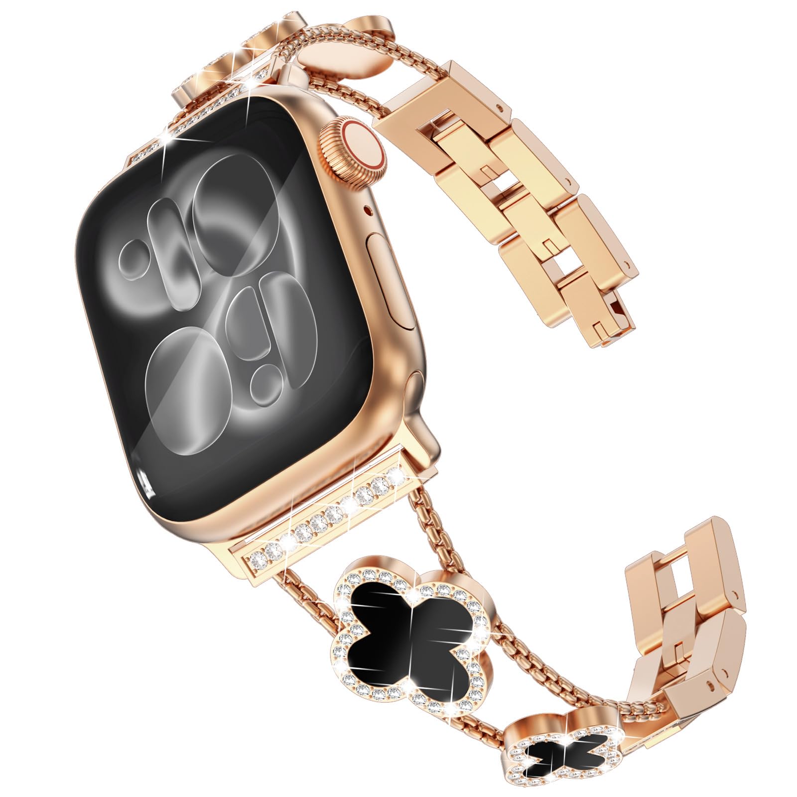 WINGLE 42mm(Series 11 10) 41mm 40mm 38mm Compatible with Apple Watch Straps, Women Bling Rhinestone Bracelet Replacement Band for iWatch SE 3 2 1/Series 11 10 9 8 7 6 5 4 3 2 1, Rose Gold/Black
