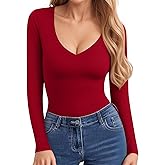 CLOZOZ V Neck Tops Sexy Shirts for Women Fitted Tight T Shirts Basic Tee