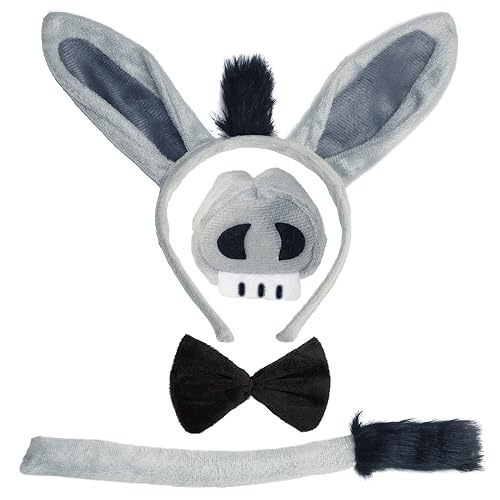 Donkey Disfraz De Burro 4 Piezas – Diadema, Cola, Nariz Y Pajarita – Ideal Para Halloween, Carnaval Y Cosplay