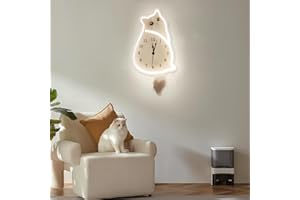 COLYSOR Pet Inspired Ragdoll Cat Warm Light Night Clock, Lighted Cat - Shaped Swaying Tail Clock For Kid’s Bedroom, Cat Lover Gift, Nursery, Living Room