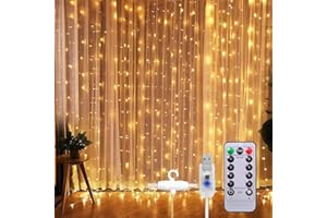 LightInTheBox 300 LED Curtain String Light, Fairy Twinkle Star String Hanging Lights with 8 Modes Waterproof for St. Patrick's Day Easter Decoration Indoor Outdoor Wedding (9.8x9.8Ft, Warm White)