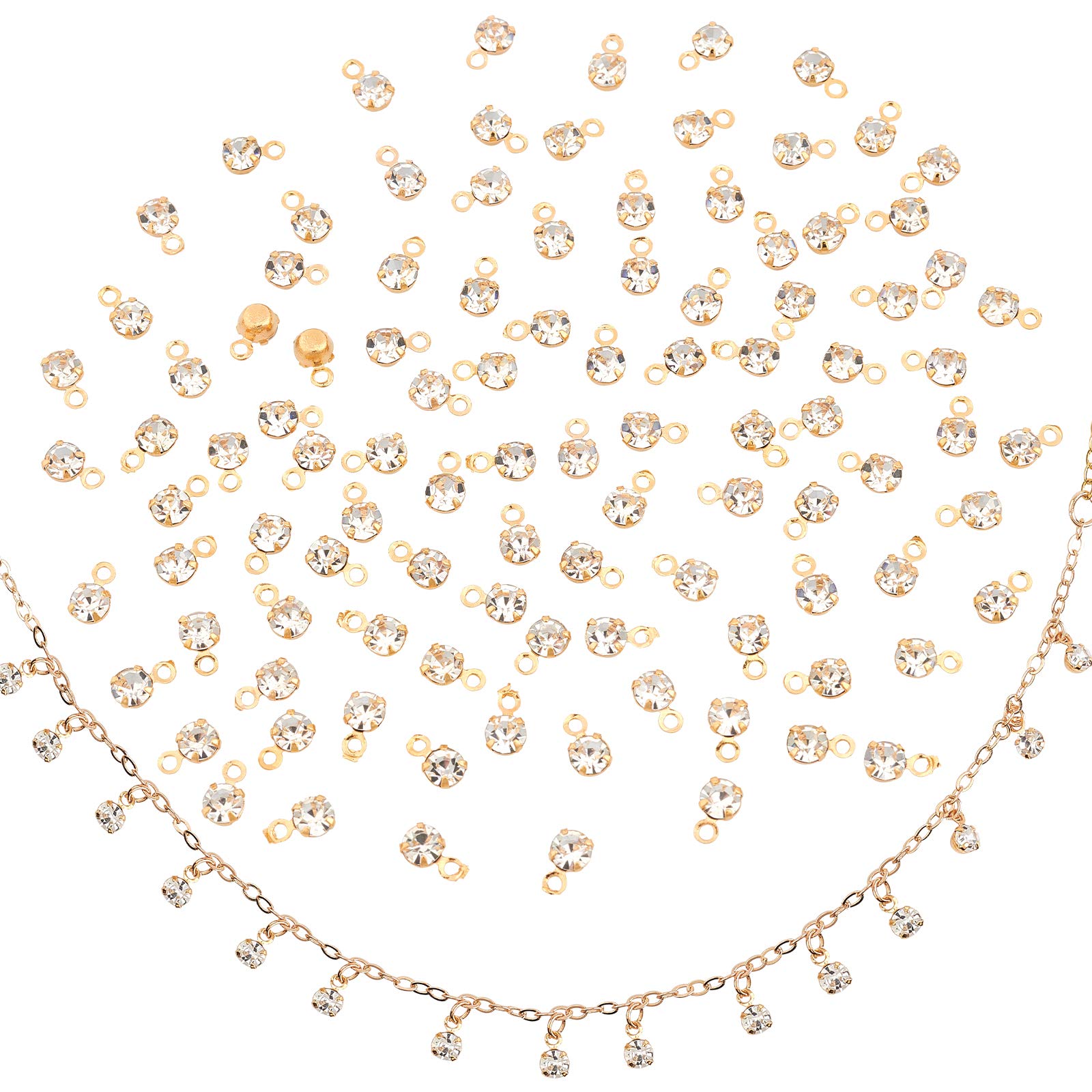 PandaHall Mini Rhinestone Charms Pendants Brass Golden Plated Birthstone Crystal Dangle Pendant for Earrings Necklace Anklet Bracelet DIY Jewellery Making Pack of 100