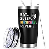 Qtencas Theater Gifts: Broadway Eat Sleep Musicals Repeat 20oz Stainless Steel Travel Mug Tumbler for Music Lovers & Teachers - World Theatre Day Gift