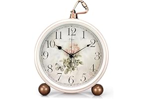 JUSTUP Retro Table Clock, American Countryside Vintage Nostalgic Alarm, Creative Silent Desk Clock Ornament, Desk & Shelf Dec