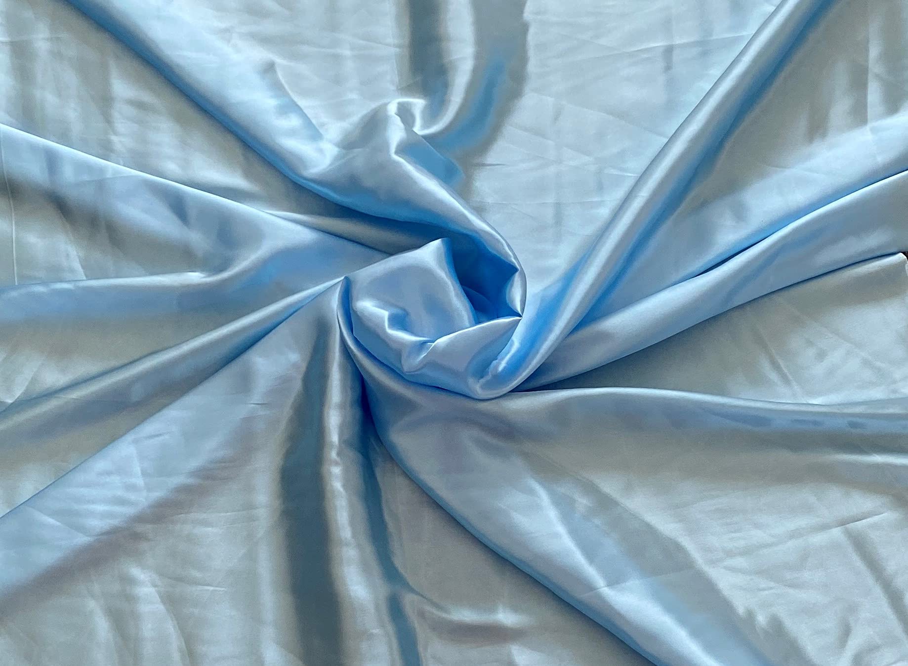 Fancy Textiles Silky Satin Plain Craft Dressmaking Fabric 60'' Wide (5 Meter, Light Blue)