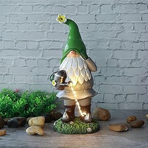 UAMSTYLE Garden Gnome Statue - Solar Decorations,Funny Outdoor Gnome Resin Statues Holding Watering Can with Solar Outdoor LED Lights,Garden Gray Gnomes Outdoor for Home Yard Art Decor 13 Inches Tall