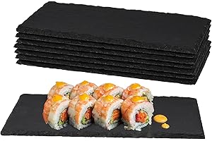PINGEUI 8 Pcs Black Slate Cheese Board, 9 x 6 Inches Rectangular Charcuterie Boards Slate Stone Serving Plates, for Cheese, A