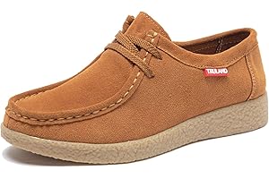 TRULAND Leather Oxford Shoes for Women - Suede Lace Up Moc Toe Low Platform Flat Wallabees Shoes
