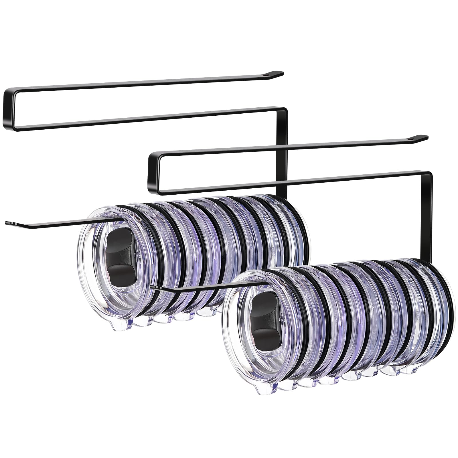 Photo 1 of 2 Pack Tumbler Lid Organizer, Horizontal Tumbler Lid Storage Hook to Hold Up 20 Lids, Space Saving Cup Lid Holders Under Cabinet Tumbler Lid Hook for Kitchen Organizer, Paper Towel Rack Hanger (Black)