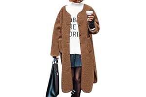 Poetsky Womens Winter Teddy Faux Fur Coats Warm Button Down Fuzzy Fleece Long Jacket Outerwear Outfits