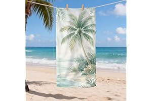 Tropical Palm Trees Microfiber Beach Towel Green Design, Quick Dry Soft Sand Free Lightweight Beach Blanket for Vacation Picn