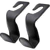 EldHus Headrest Hooks for Purses and Bags, 2 Pack Seat Hooks for Grocery Bag Handbag, Metal Car Purse Holder Covered by Leath
