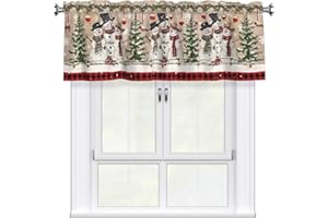 Giwawa Winter Snowman Curtain Valance Xmas Tree Rod Pocket Short Kitchen Valances Window Treatments for Bedroom Bathroom Living Room 54" W x 18" L