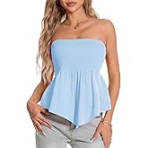 TAIPOVE Tube Tops for Women Smocked Summer Strapless Bandeau Shirts Ruffle Hem Cute Peplum Trendy Going Out Outfit