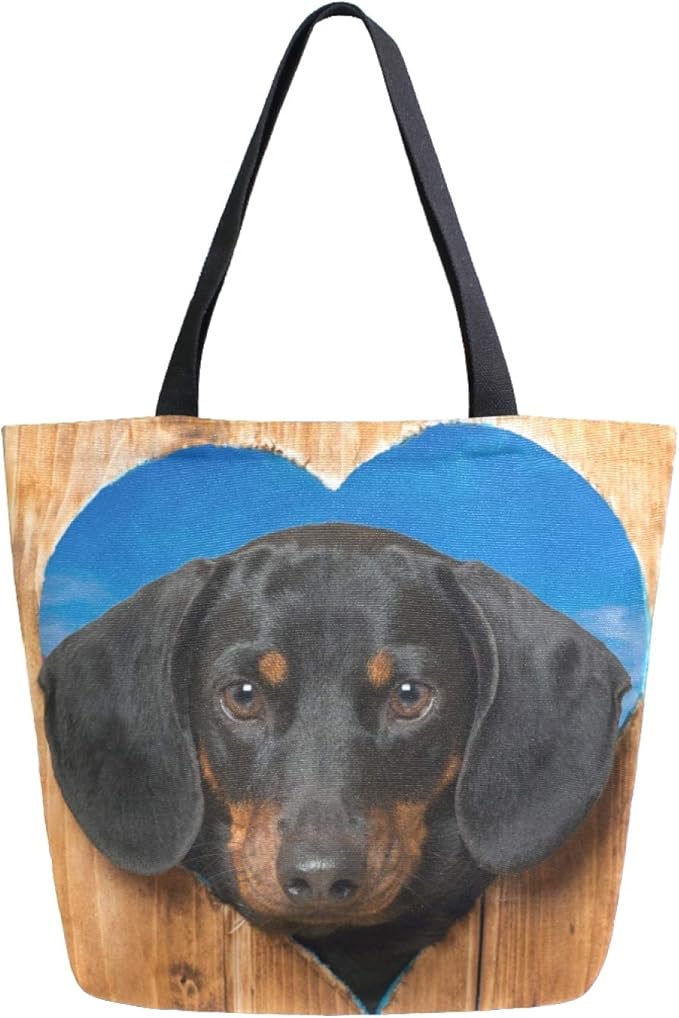 iRoad, borsa da donna, in tela, con ciondolo a forma di bassotto, in legno, riutilizzabile, per iRoad, borsa da donna, in tela, con ciondolo a forma di bassotto, in legno, riutilizzabile, per