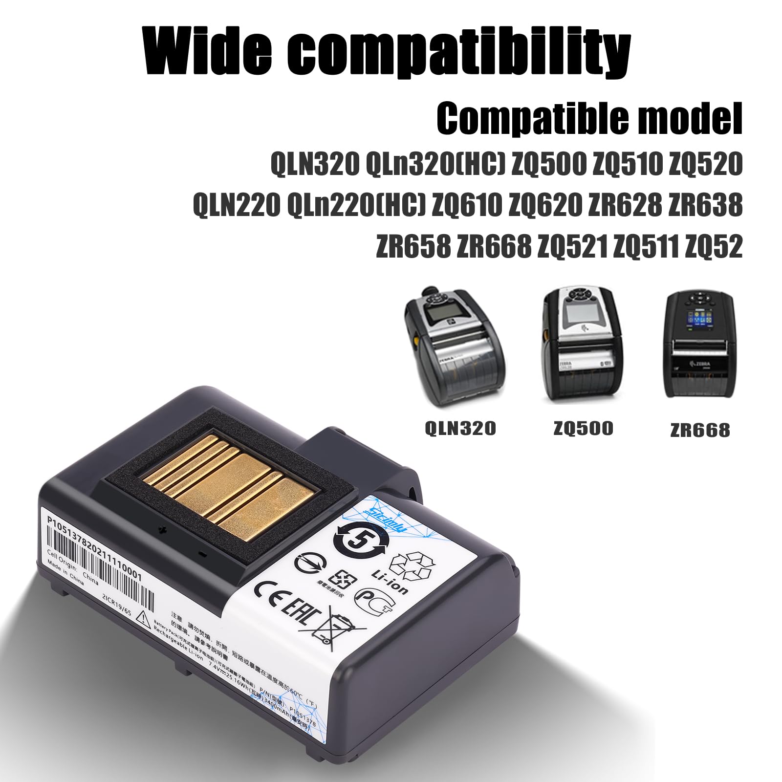 Sicimly 3400mAh Replacement Batteries for Zebra Printer ZQ520 ZQ521 QLN320 QLN220 QLn220HC ZR628 ZR638 ZR658 ZR668 ZQ610 ZQ620 ZQ500 ZQ510 QLn320HC 25.16Wh