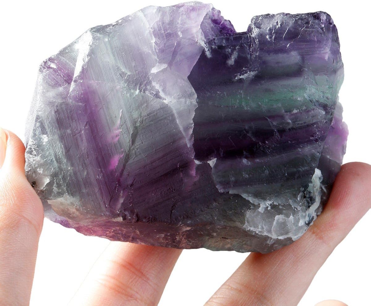 mookaitedecor Natural Fluorite Healing Crystal Rough Stone,Reiki Gemstone Specimen Figurine Home Decor(Approx 170-320g)