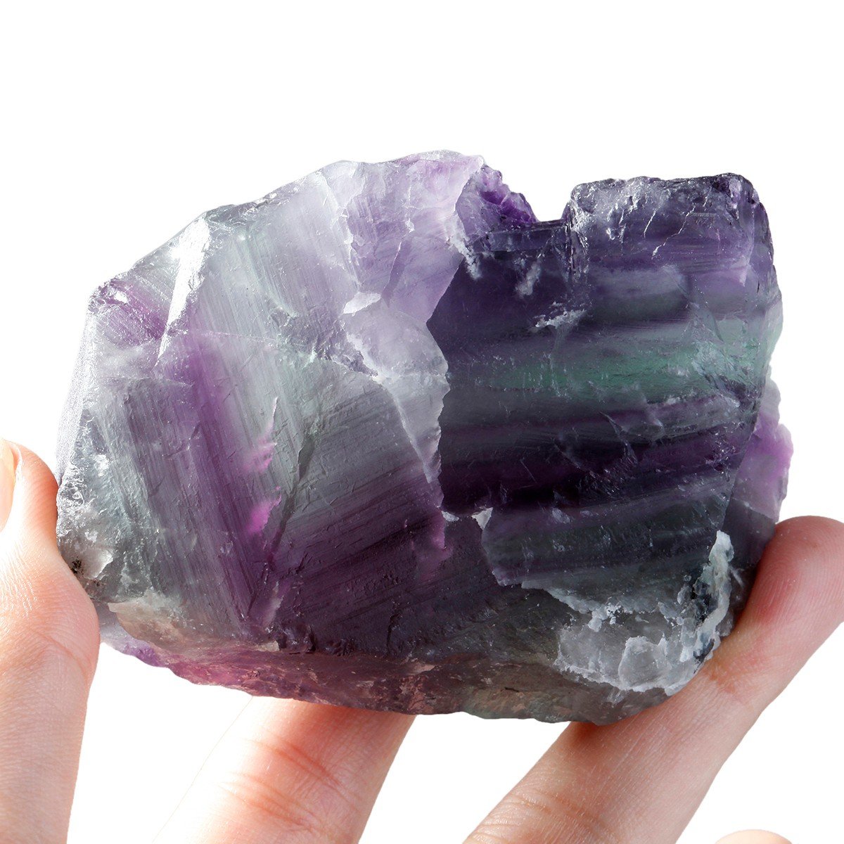 mookaitedecor Natural Fluorite Healing Crystal Rough Stone,Reiki Gemstone Specimen Figurine Home Decor(Approx 170-320g), Length 50-85mm / 1.96-3.34”