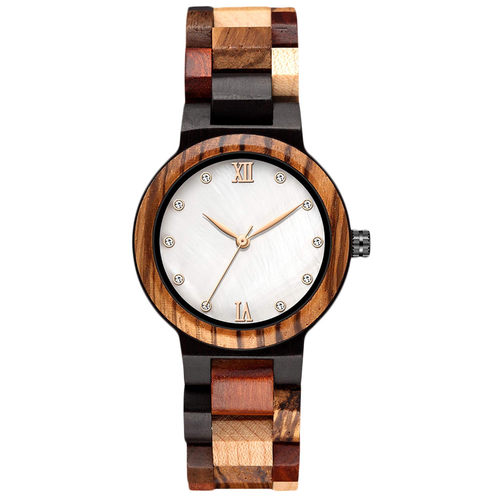 RORIOS Women's Colorful Wooden Watches - Natural Casual Wrist Watches with Rhinestones for Ladies