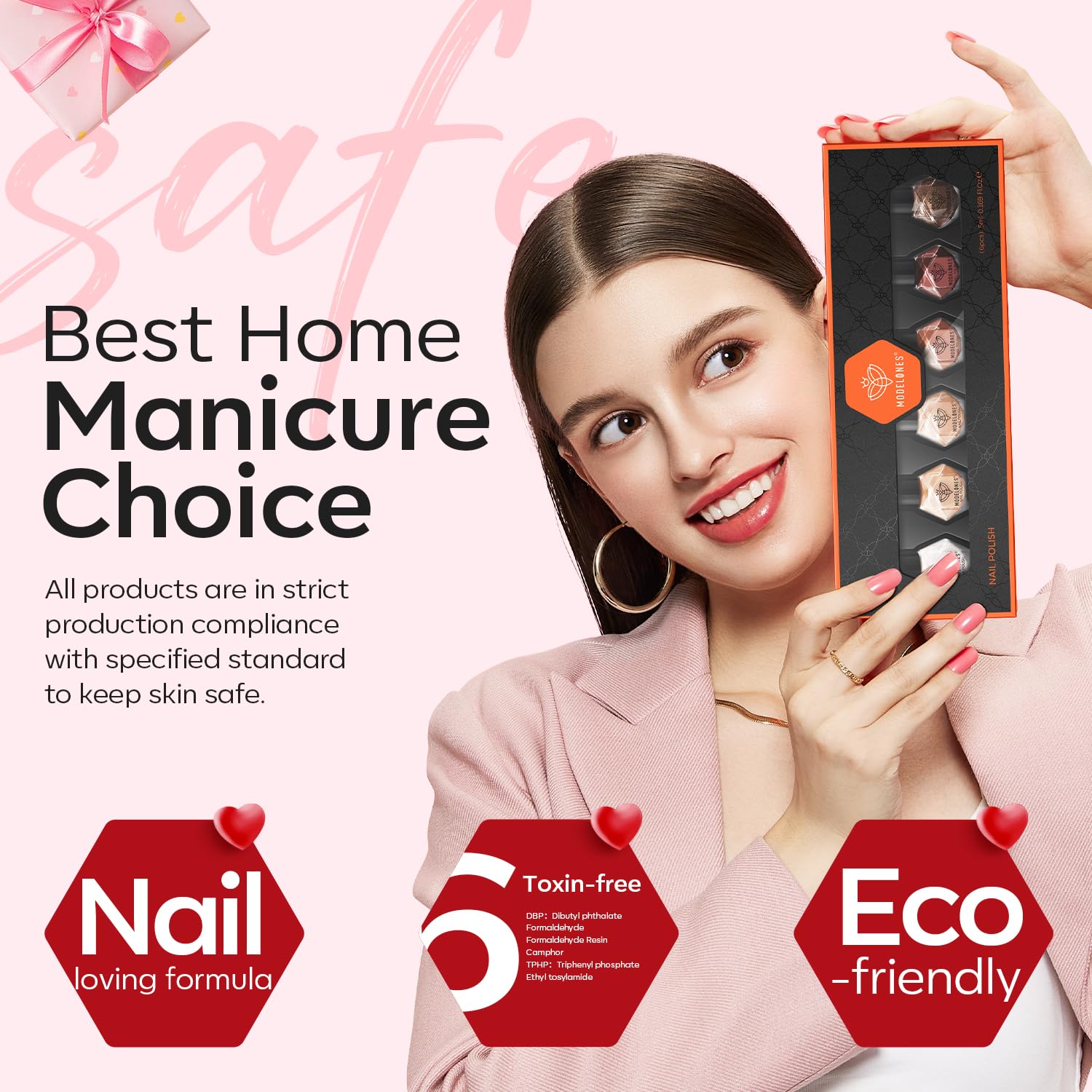 modelones Nail Polish Set 6 Colors Pink Collection Red Cat Eye Nail Polish Set Quick Dry Red Nail Polish Finger Bulk Manicure Diy Nail Art Salon Home Valentine's Day Gift for Women Girl - Image 9