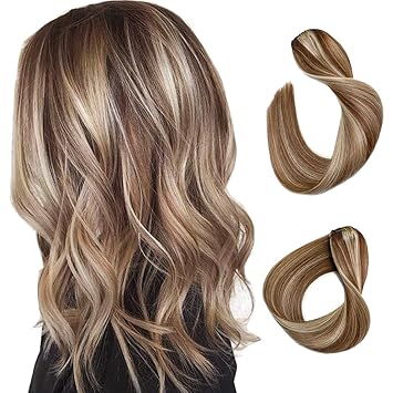 Amazon Com Clip In Hair Extensions Brown With Blonde Highlighted