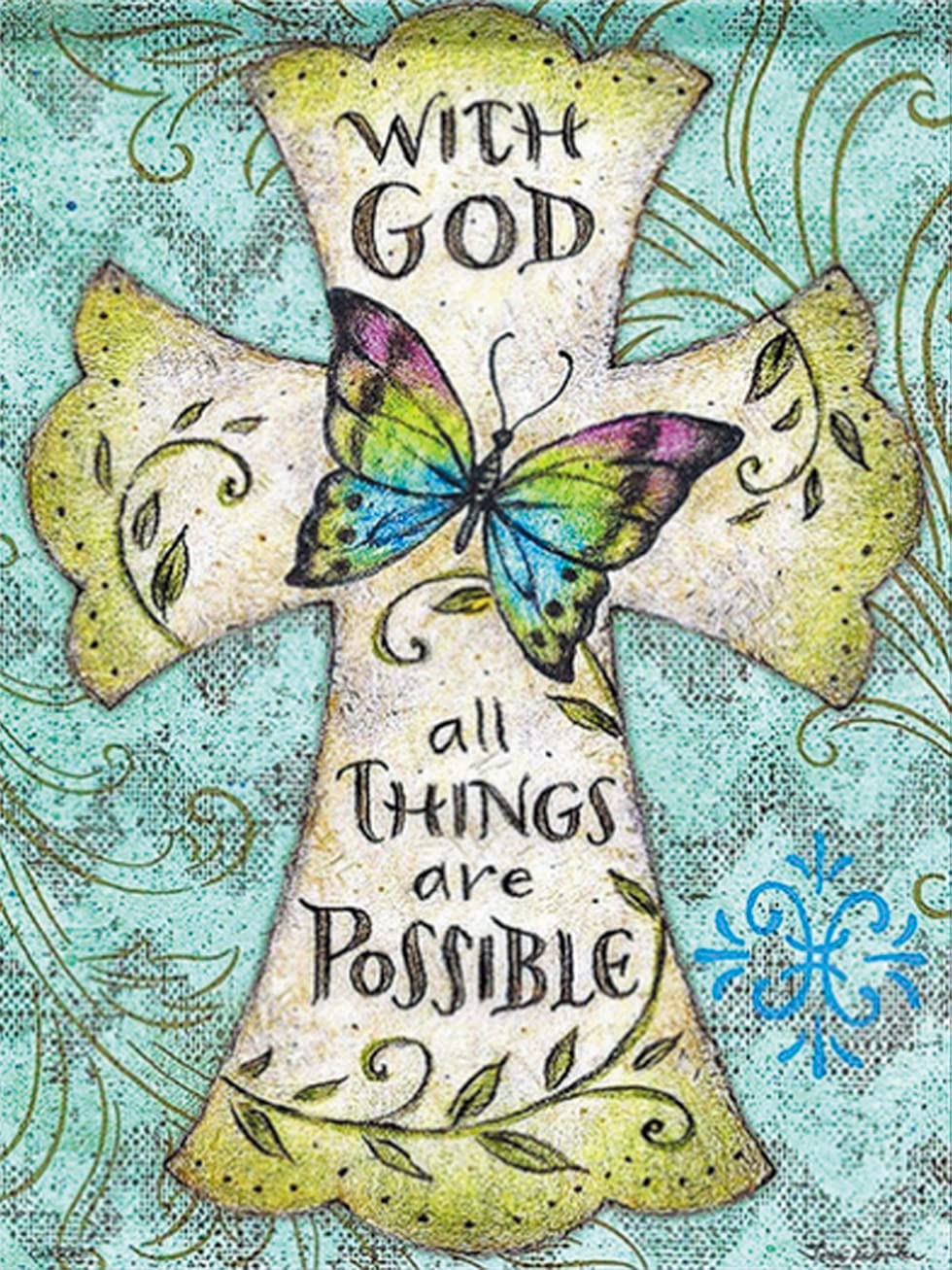 Cross Stitch Kits Stamped, OWN4B With God all things are possible Printed Pattern 11CT 14.2x18.1 inch DIY Embroidery Kit (Cross)