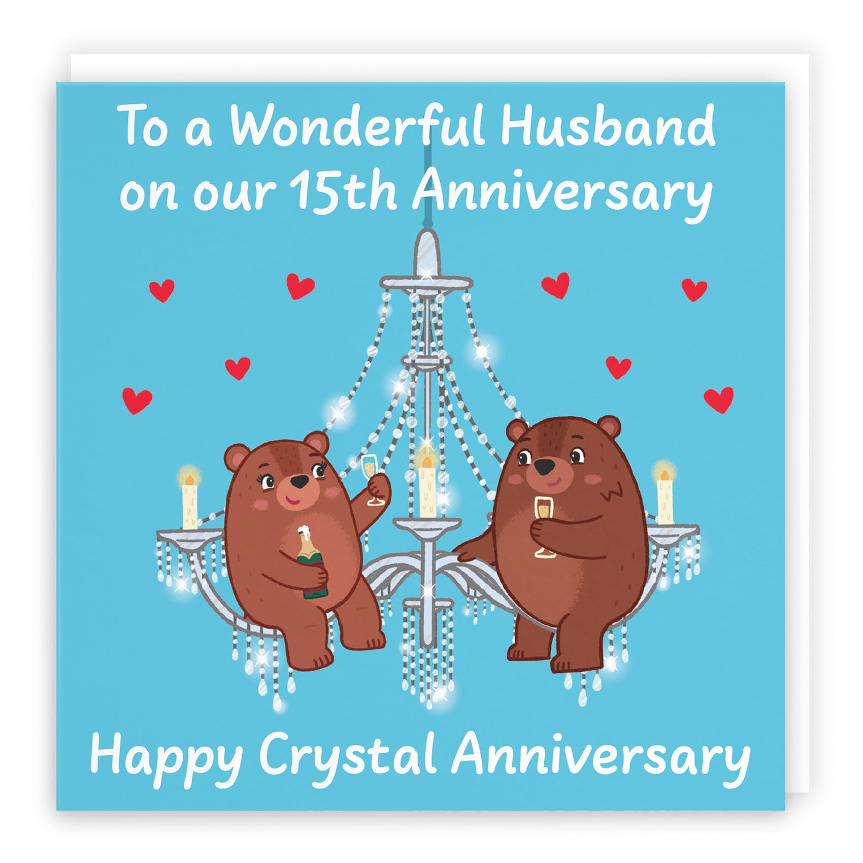Hunts England - Husband 15th Anniversary Card - Crystal Anniversary - 15 Years - Cute Fun Bears Card - Love Story Collection